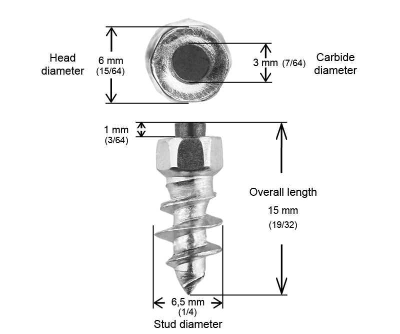 ST-15 iGrip 15mm standard studs providing durable traction and control on icy and snowy terrain