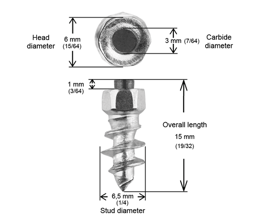 ST-15 iGrip 15mm standard studs providing durable traction and control on icy and snowy terrain