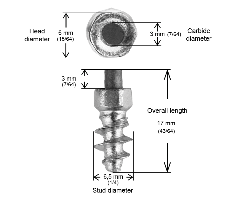ST-15F iGrip 15mm standard studs delivering reliable traction and control on icy and snowy terrain